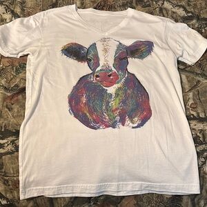 Kids White T-Shirt with Colorful Cow Print